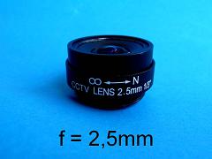 Objektiv C2,5, Fixfocal, f=2,5mm, fix iris, CS-mount