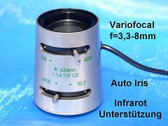 Objektiv TN3308A-IR Vario f=3,3-8mm IR-Unterst Autoiris