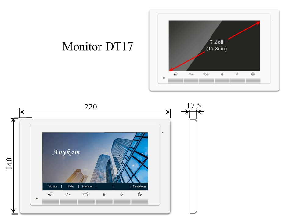 Innenstation Monitor der Videosprechanlage mit 2Draht Technik