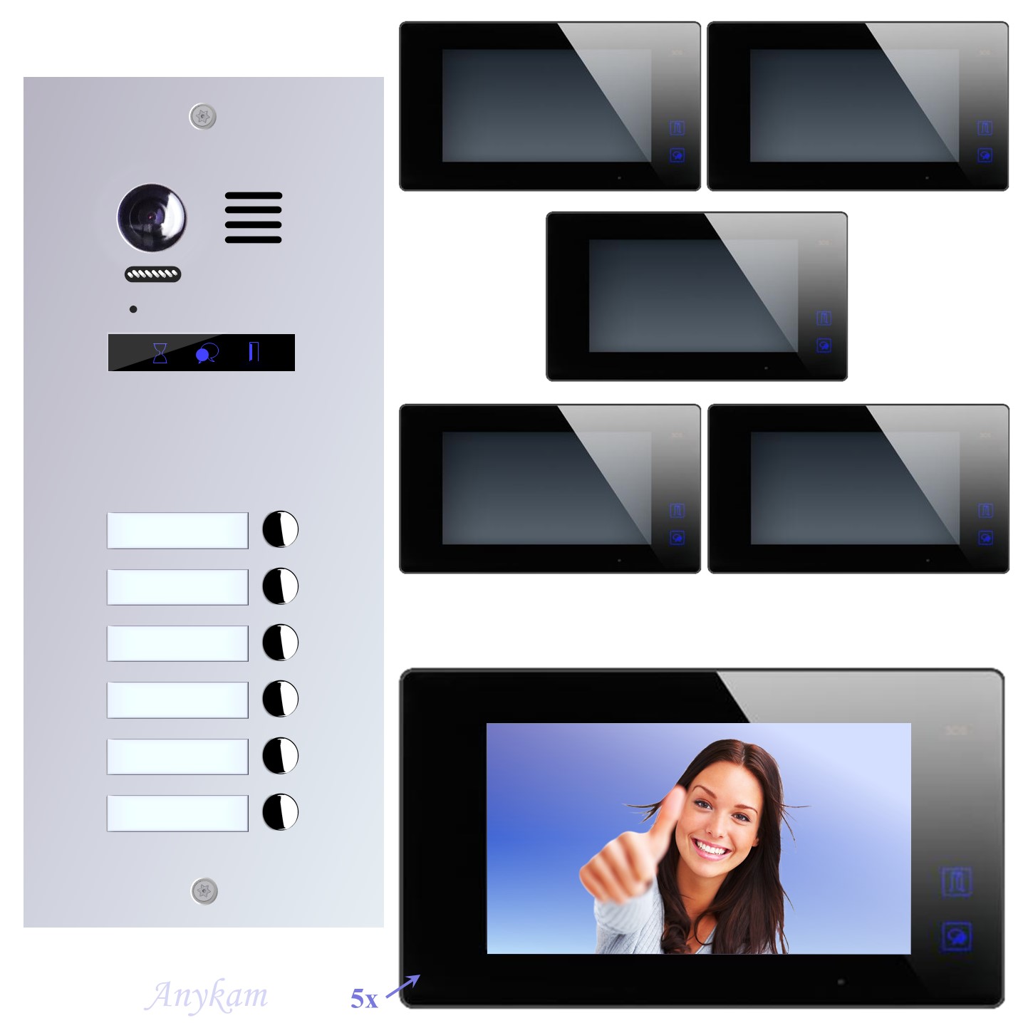 Design Farb Video Türsprechanlage für Mehrfamilienhaus Videosprechanlage Gegensprechanlage Klingelanlage Interfon mit 2-Draht Technik