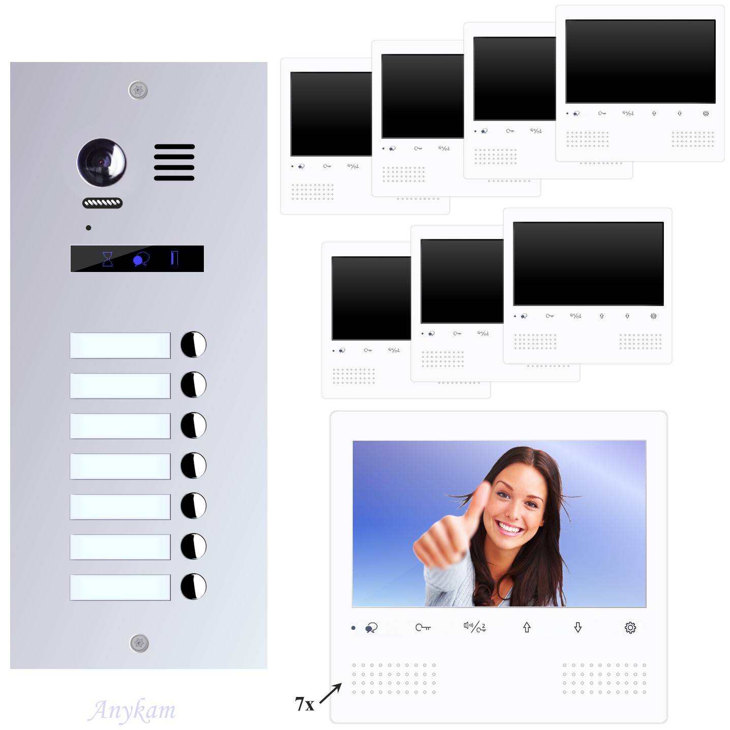 Design Farb Video Türsprechanlage für Mehrfamilienhaus Videosprechanlage Gegensprechanlage Klingelanlage Interfon mit 2-Draht Technik