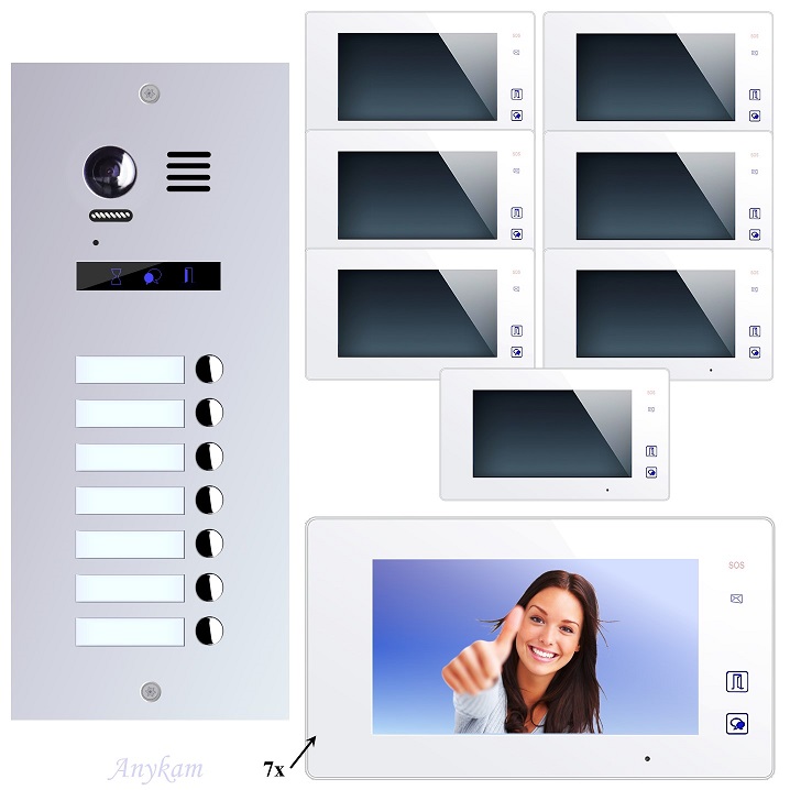 Videosprechanlagen mit Kamera 2-draht 7-familienhaus mit Edelstahl Klingel ES7 Unterputzmontage