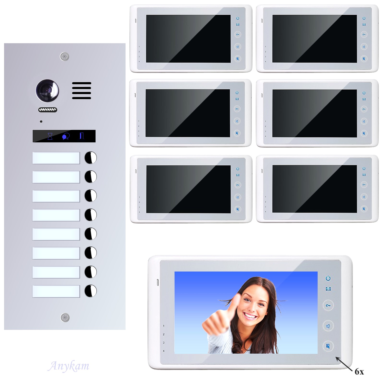 Design Farb Video Türsprechanlage für Mehrfamilienhaus Videosprechanlage Gegensprechanlage Klingelanlage Interfon mit 2-Draht Technik