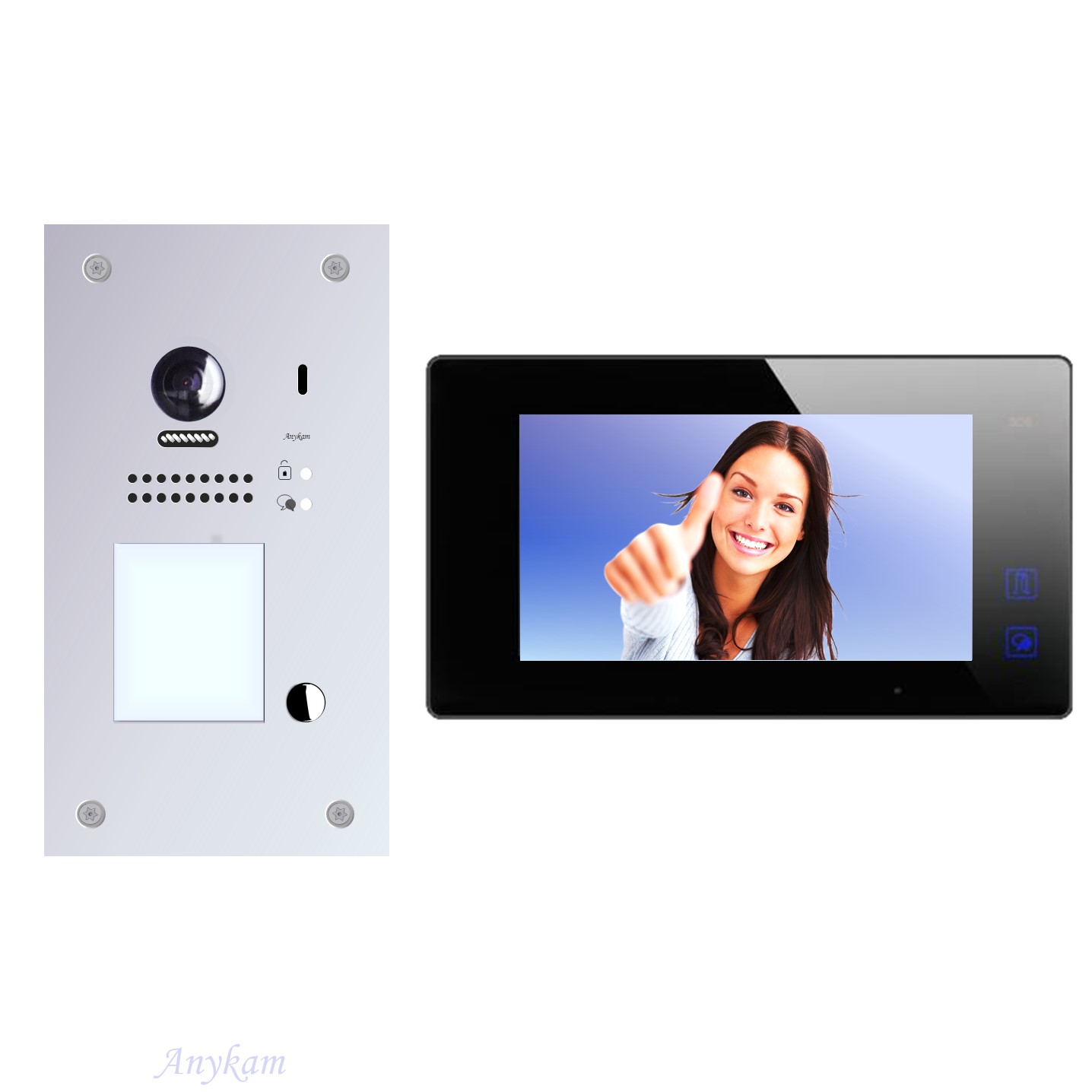 Anykam Design Farb Video Türsprechanlage, Videosprechanlage, Video Gegensprechanlage, Klingelanalge mit Kamera, Interfon mit 2-Draht Technologie