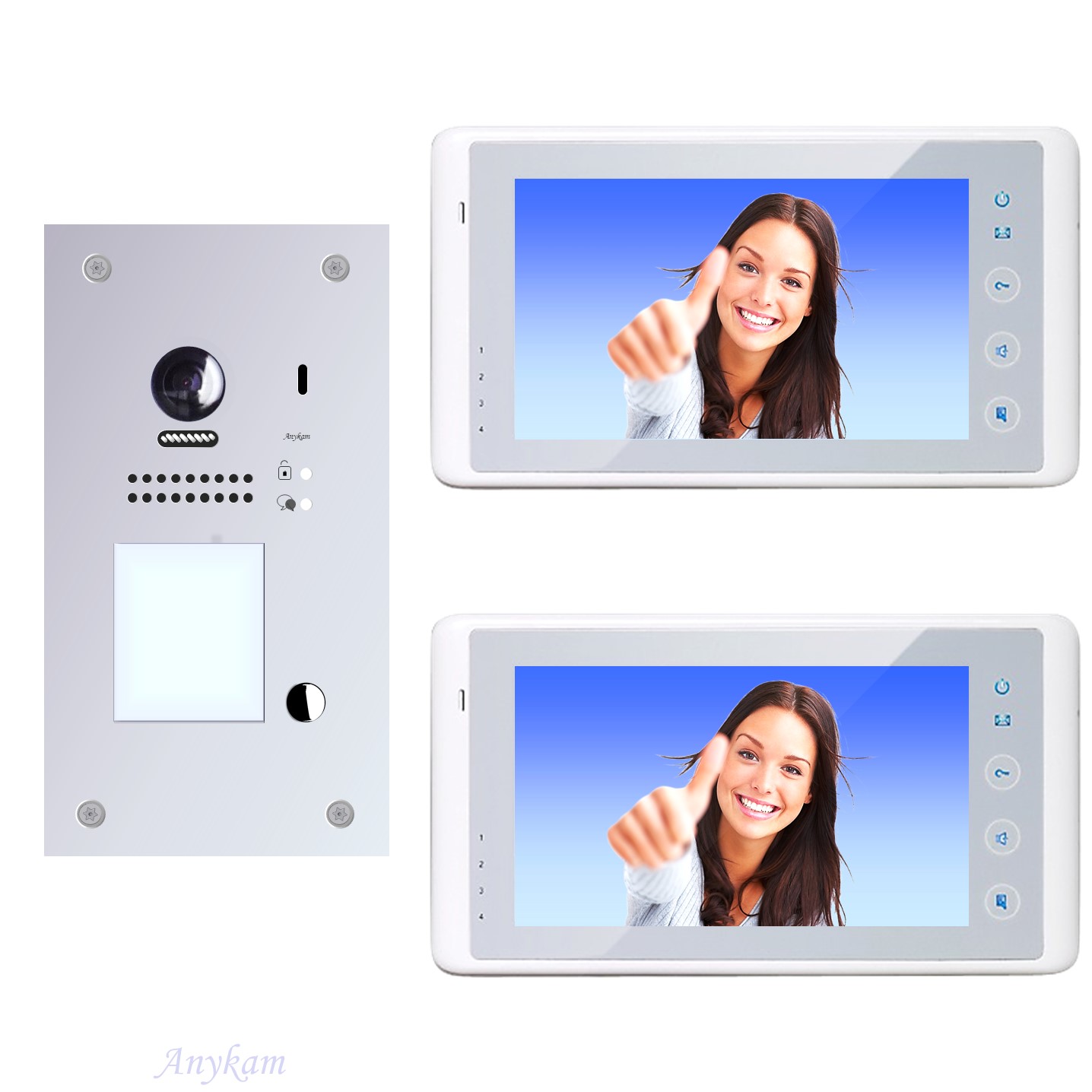 Anykam Design Farb Video Türsprechanlage, Videosprechanlage, Video Gegensprechanlage, Klingelanalge mit Kamera, Interfon mit 2-Draht Technik