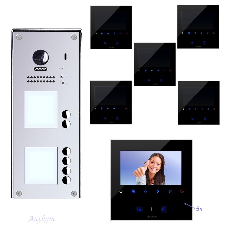 Video Klingelanlagen mit Kamera 2-draht 5-familienhaus mit Edelstahl Klingel RFID und 170Grad Kamera 608idfe-S5 Aufputzmontage