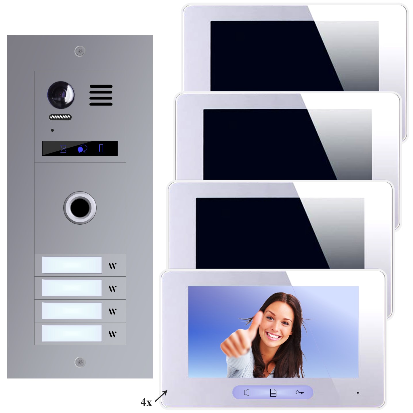 Video Türsprechanlagen mit Kamera 2-draht 4-familienhaus Edelstahl Türstation mit Fingerprint RFID Code EQS4 EQM4 Unterputz