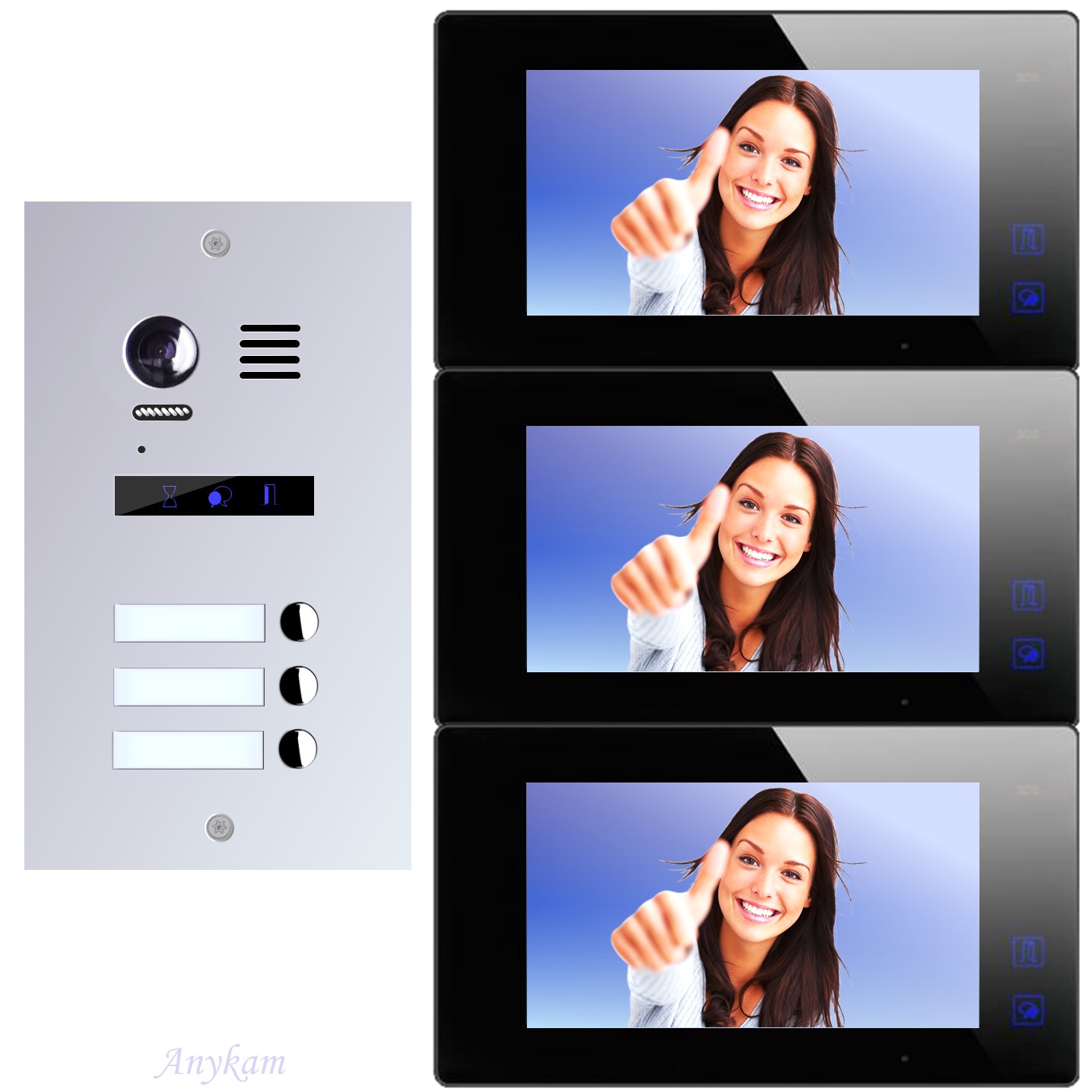 Design Farb Video Türsprechanlage für Dreifamilienhaus Videosprechanlage Gegensprechanlage Klingelanlage Interfon mit 2-Draht Technik