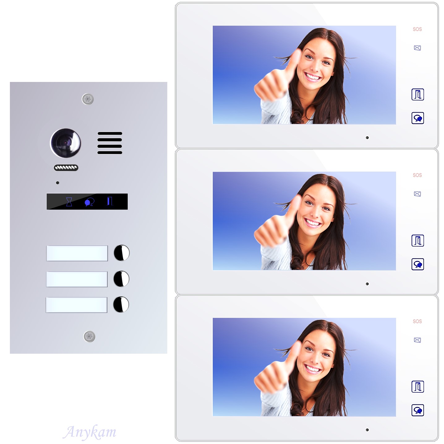 Design Farb Video Türsprechanlage für Dreifamilienhaus Videosprechanlage Gegensprechanlage Klingelanlage Interfon mit 2-Draht Technik