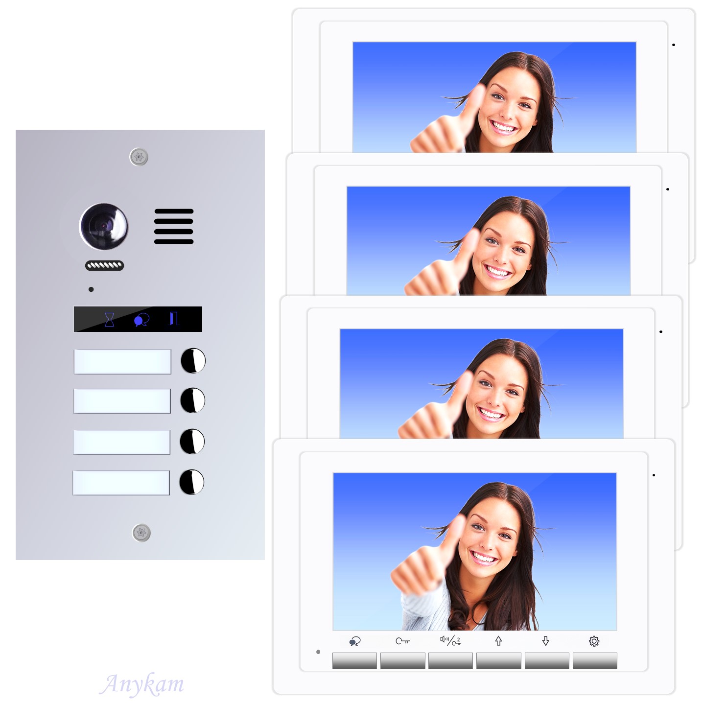 Design Farb Video Türsprechanlage für Vierfamilienhaus Videosprechanlage Gegensprechanlage Klingelanlage Interfon mit 2-Draht Technik