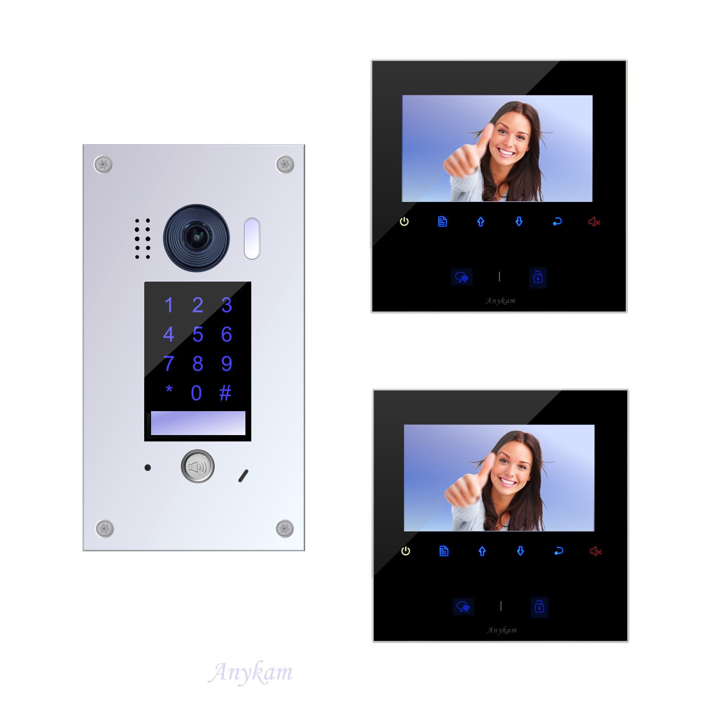 Anykam Design Farb Video Türsprechanlage, Videosprechanlage, Video Gegensprechanlage, Klingelanlage mit Kamera, Interfon mit 2-Draht Technik