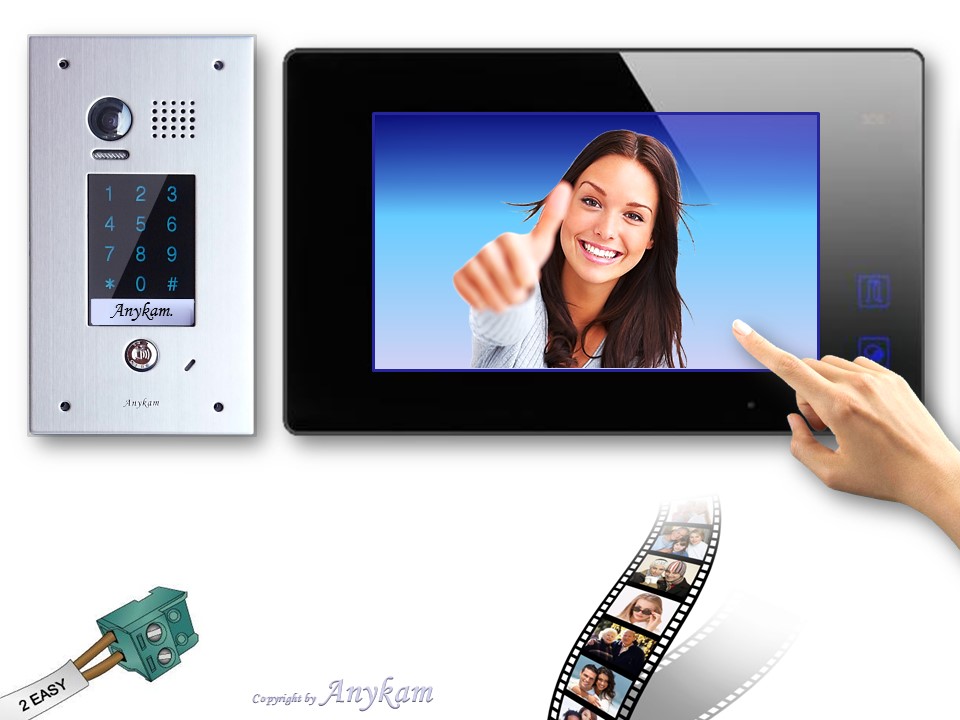 Anykam Design Farb Video Türsprechanlage, Videosprechanlage, Video Gegensprechanlage, Klingelanalge mit Kamera, Interfon mit 2-Draht Technik