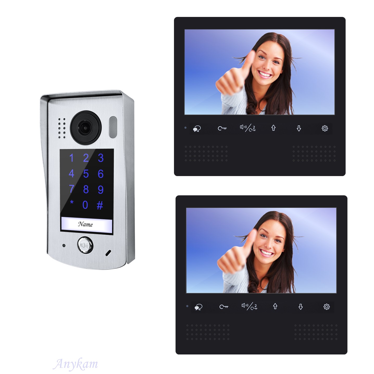 Anykam Design Farb Video Türsprechanlage, Videosprechanlage, Video Gegensprechanlage, Klingelanalge mit Kamera, Interfon mit 2-Draht Technik