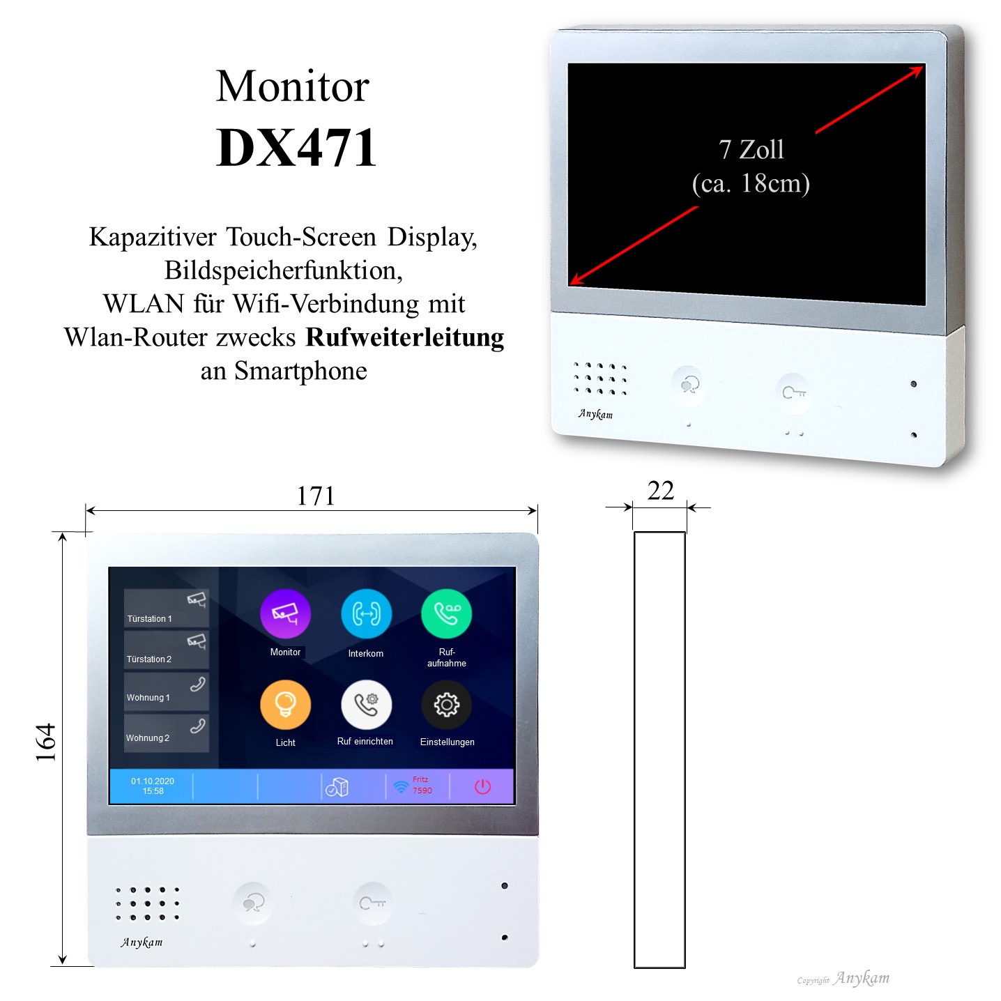 Innenstation der Videosprechanlage mit 2Draht Technik